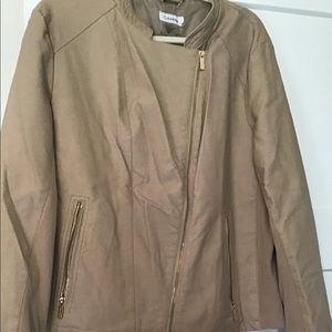 Tan leather bomber jacket